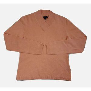 Prive Women's Medium 100% Cashmere Sweater High Collar V Neck Pullover Orange